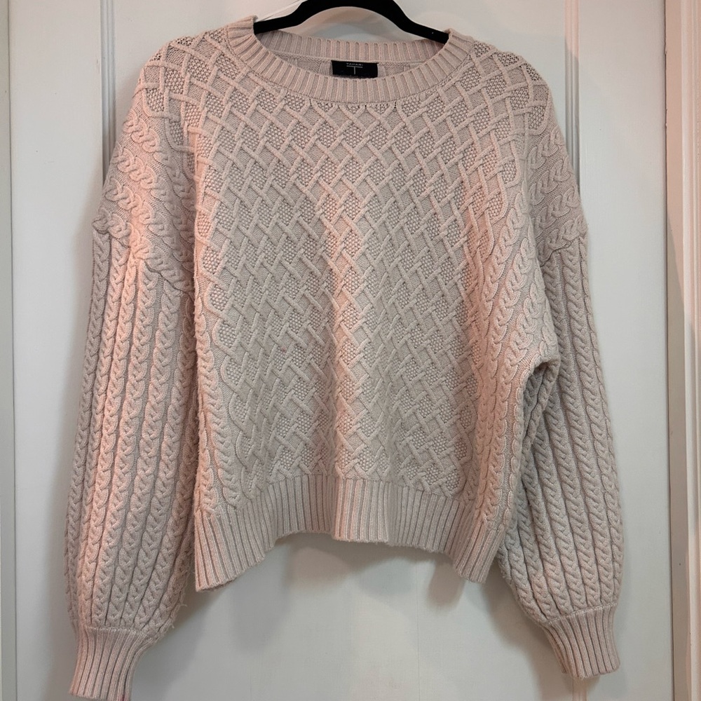 Tahari Women's Light Beige Cable Knit Sweater